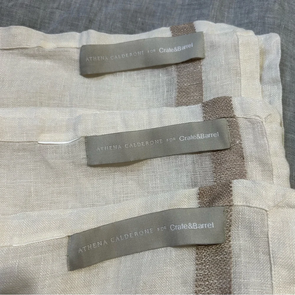 Crate&Barrel Athena Calderone Linen Square Napkins Set of 3 Coastal Beach